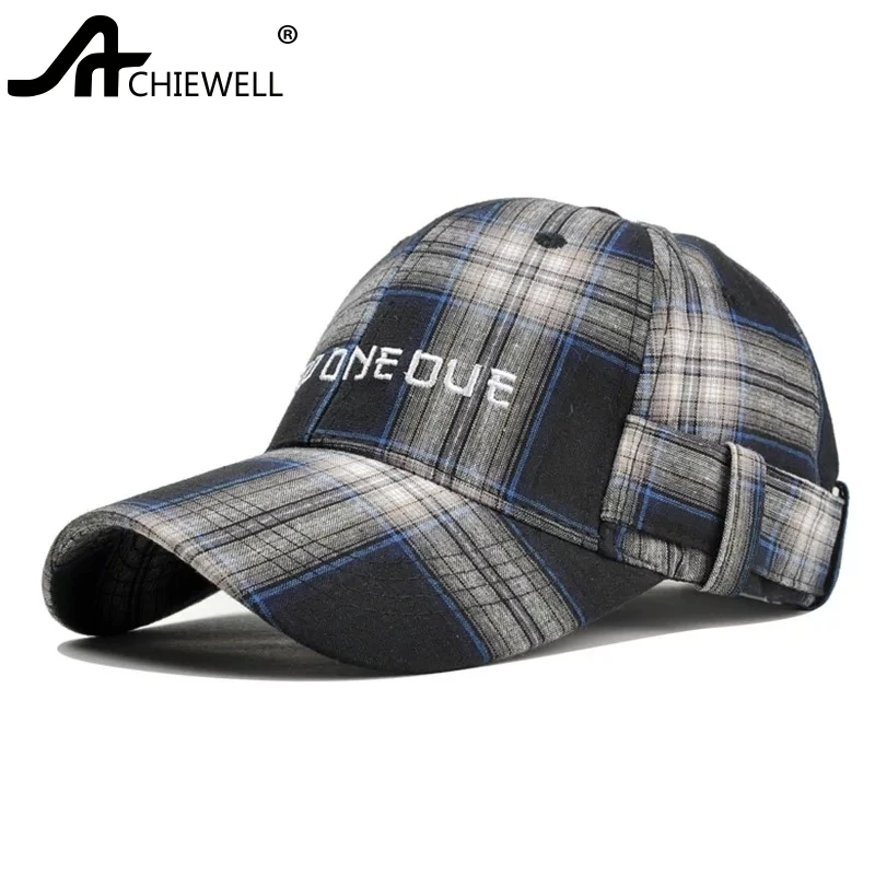 ACHIEWELL Black White Large Plaid Basketball Caps Vintage Sun Hats for