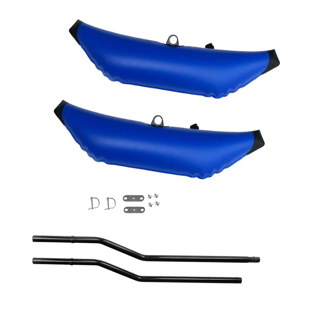 2 Pieces Durable Blue PVC Inflatable Outrigger Stabilizer & 2 Pole Mount Sidekick Ama Kit For Kayak Canoe Fishing Standing SUP