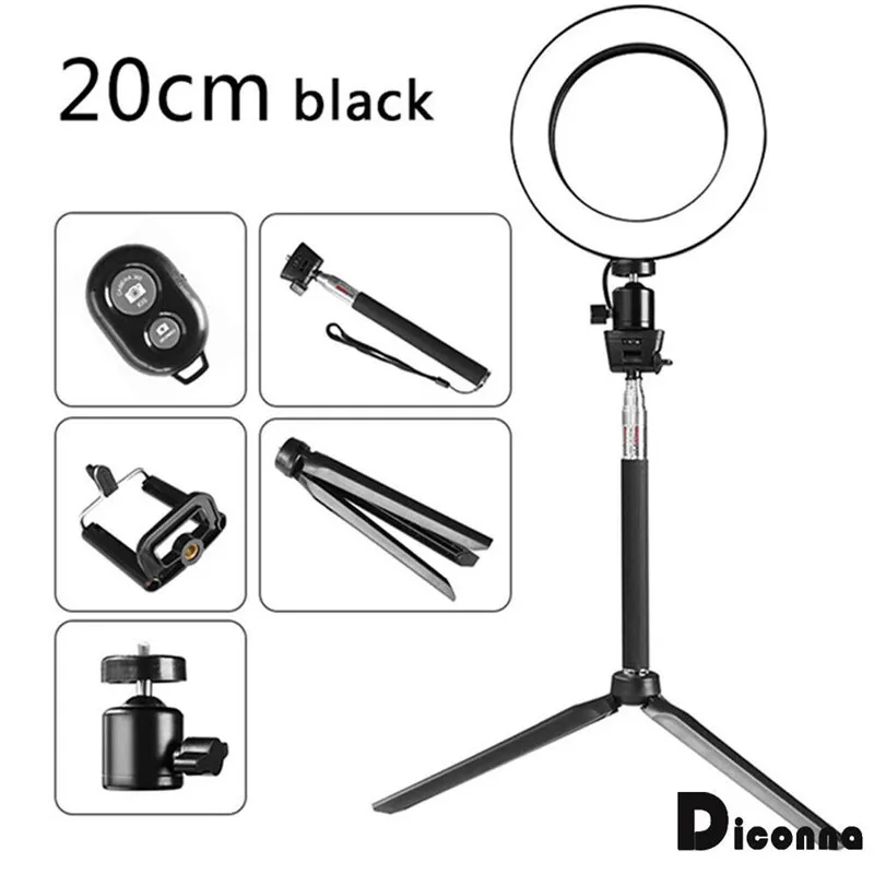 

8'' Dimmable LED Ring Light Kit With Stand 5500K For Camera Makeup Phone Flash Diffuser