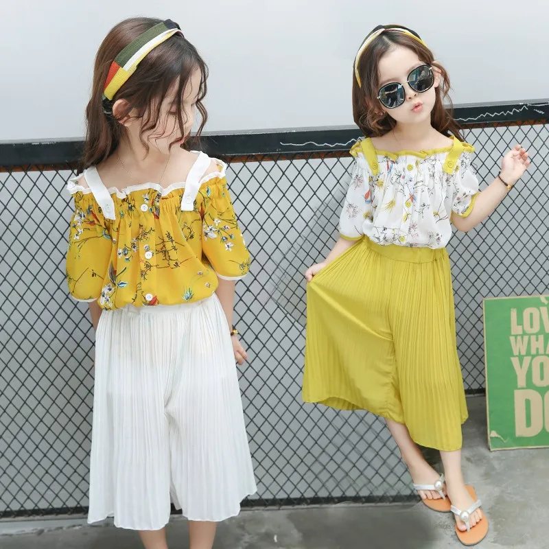 CROAL CHERIE 90-130cm Fashion Ruffle Summer Toddler Girls Clothing Sets Chiffon Baby Girl Clothes Beach Top + Pants 2Pcs  (10)