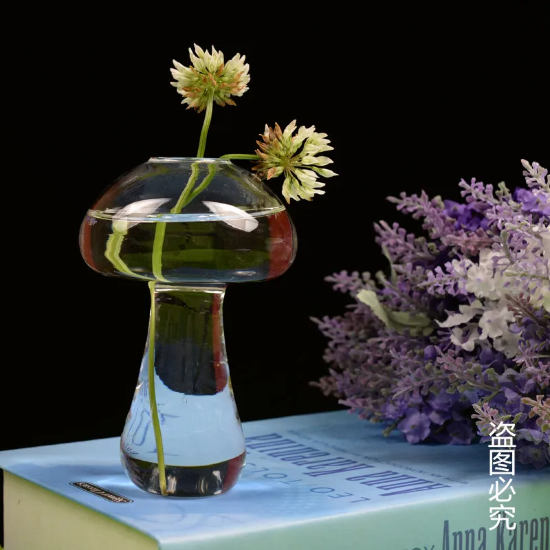

Creative mushroom vase transparent glass garden culture vase home decoration ornaments Mushroom Cup Cocktail Glass Mugs