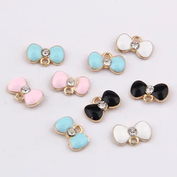 

100pcs Enamel charms bow-knot Rhinestone Exquisite Alloy Pendants 15*7mm 0.8g Handmade Jewelry Making DIY Alloy accessories