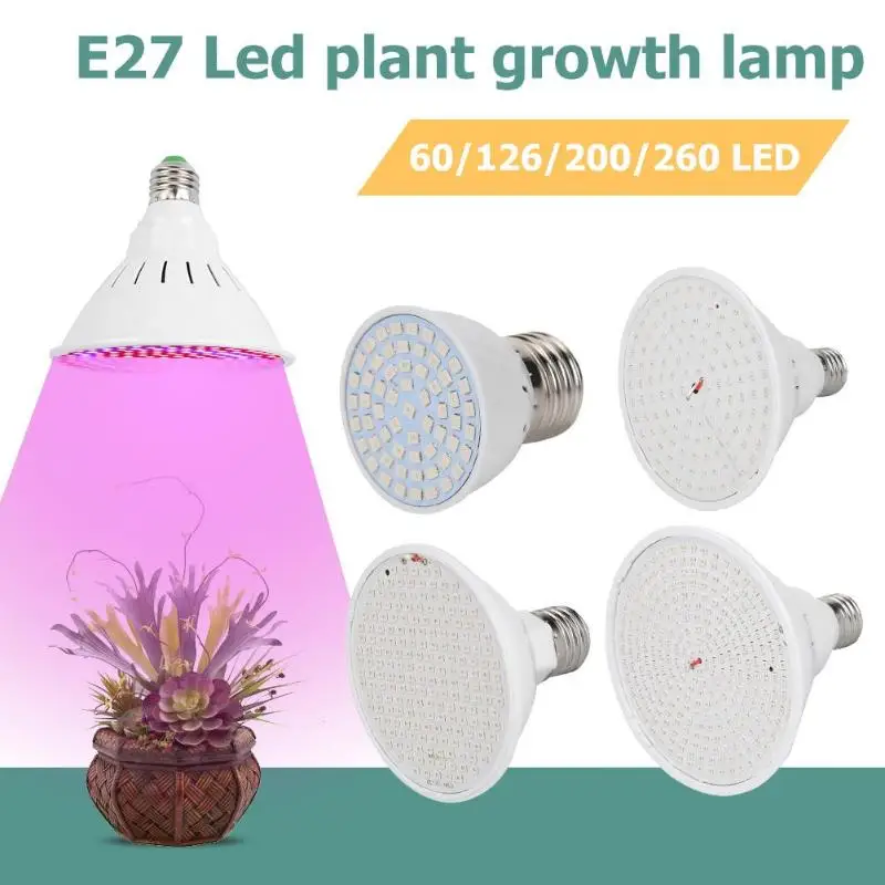 LED Plant Grow Light Bulb 60//126//200//260LED Full Spectrum Lighting Growth Bloom