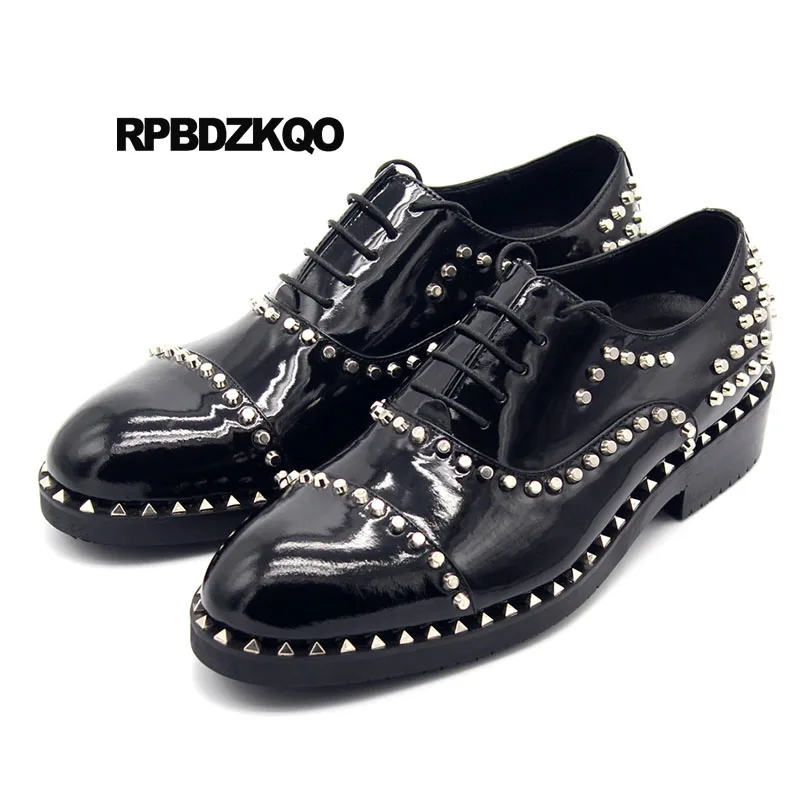 Lace Up Big Size Pointed Toe Street Style Metal New Rivet