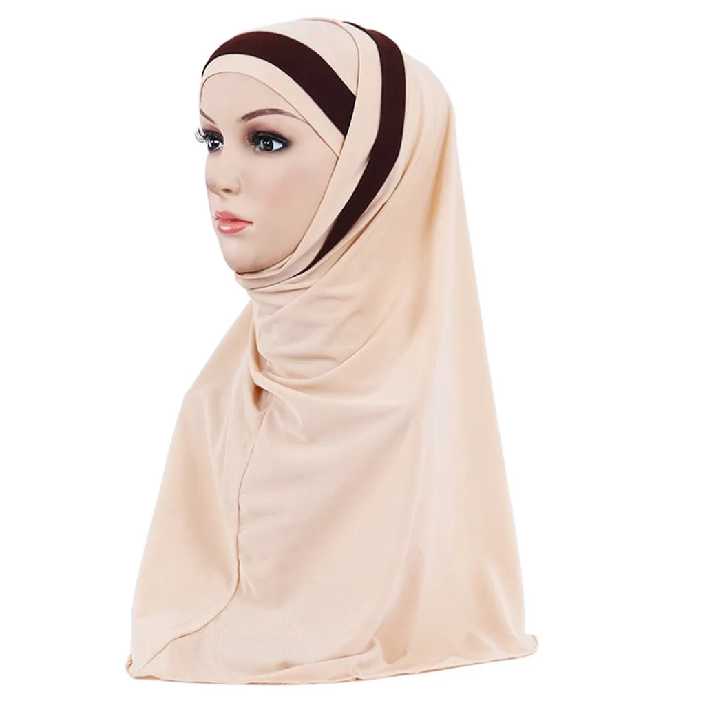 Мусульманские новые женские Sjaals Voor Dames хиджаб с двойной петлей, без шнуровки, шарф, тянущийся креповый удобный шаль на голову - Цвет: Beige