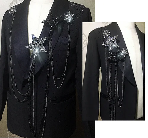 

gorgeous Rhinestone Pentagram Extra long Handmade Fashion Shoulder Board Badges Fabric Metal Epaulette