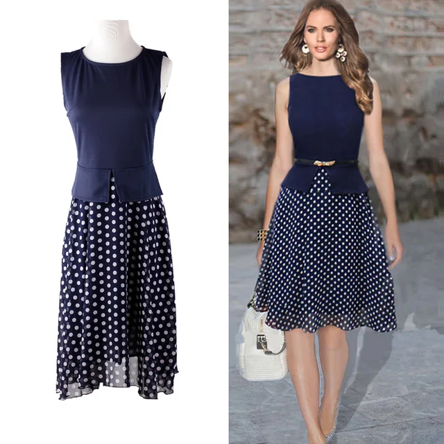 Summer dress 2017 azul escuro polka dot vestidos mulheres vestuário
