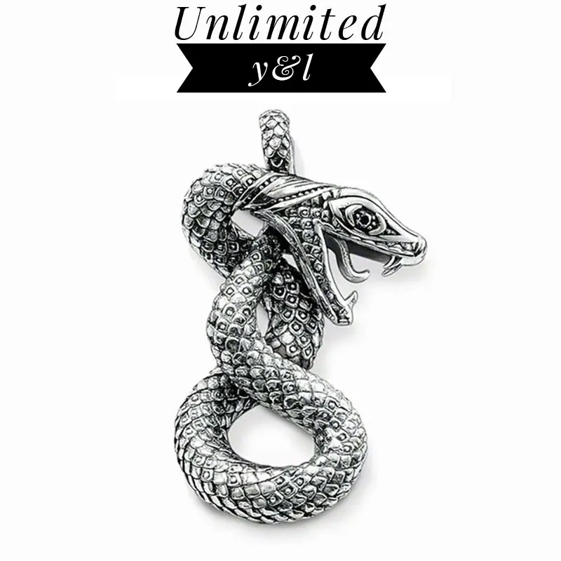Кобра питона боа Змея Подвески для ожерелья Черный CZ Томас Стиль серебро Мода
