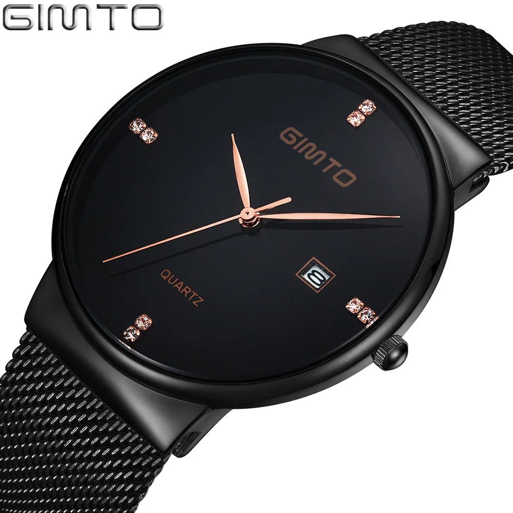 GIMTO Топ Роскошные мужские часы из нержавеющей стали минимализм ультратонкий