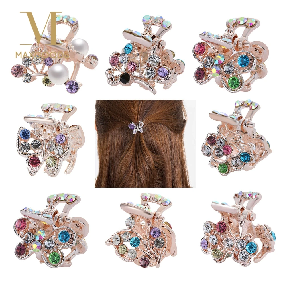 

1/2 Pcs Retro Pearl Crystal Hair Clips Rhinestone Mini Butterfly Crown Hair Claw Clip Hair Clips Hair Accessories