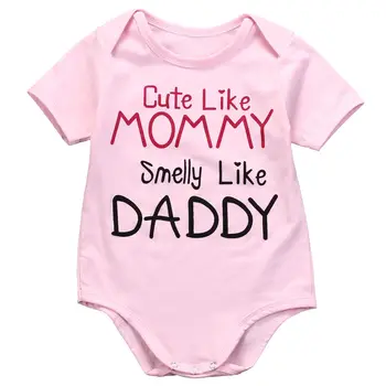 

Pink Jumpsuit Outfits Clothes Summer Cotton Newborn Baby Girls Pink Bodysuit Cute Like Mummy 0-24M