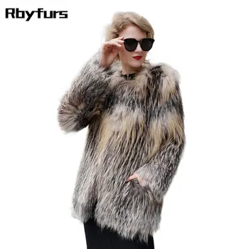 

Real Phnom Penh Fox Fur Coat Fashion Silver Fox knit caots Medium warm jacket for women