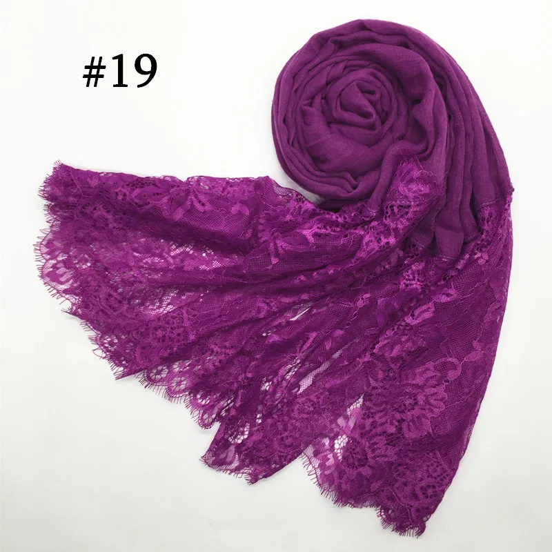 1PCS Hot sale fashion cotton and viscose lace scarves muslim head Scarf shaws soild elegant lady simple flowers high quality - Цвет: Number 19 color