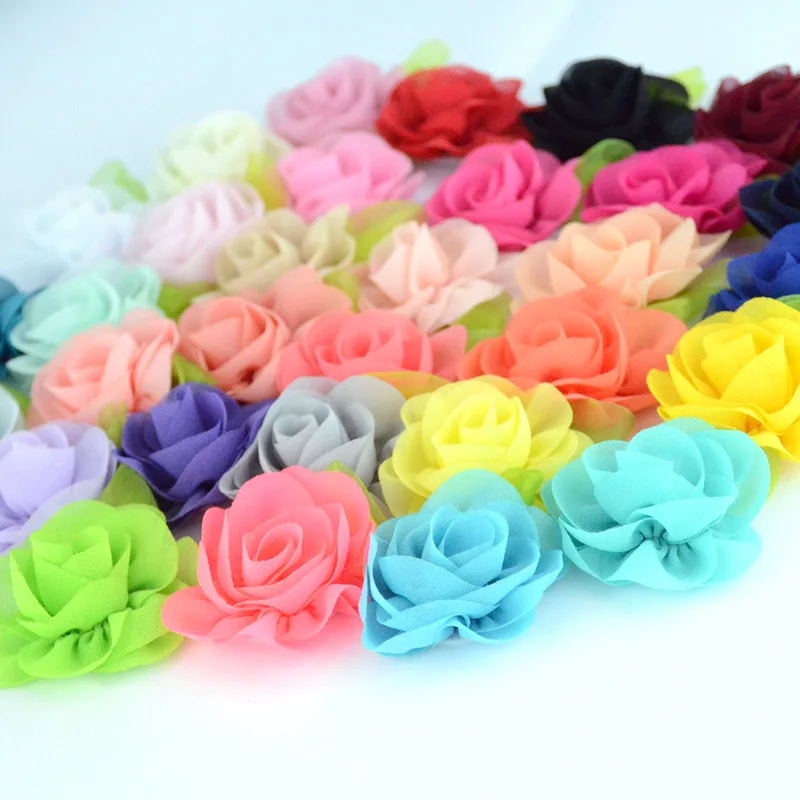 

Nishine 120pcs/lot Leaf Chiffon Flowers Rosette Rose Flower Kids Girls Hair Accessory Artificial Flower Bouquet Decor