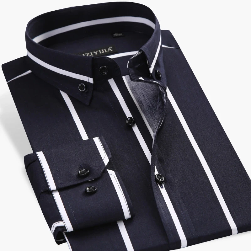 Skup Męskie kontrastowe czarno białe z szerokimi paskami ubranie koszule wygodne bawełniane eleganckie dorywczo slim fit z długim rękawem koszula na guziki