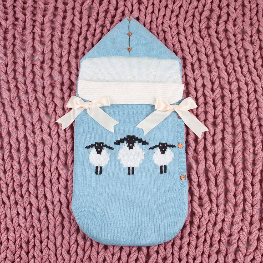Детские Шерстяные пеленать Обёрточная бумага мультфильм овец конверт спальный мешок для новорожденных зимний свитер с капюшоном Одеяло