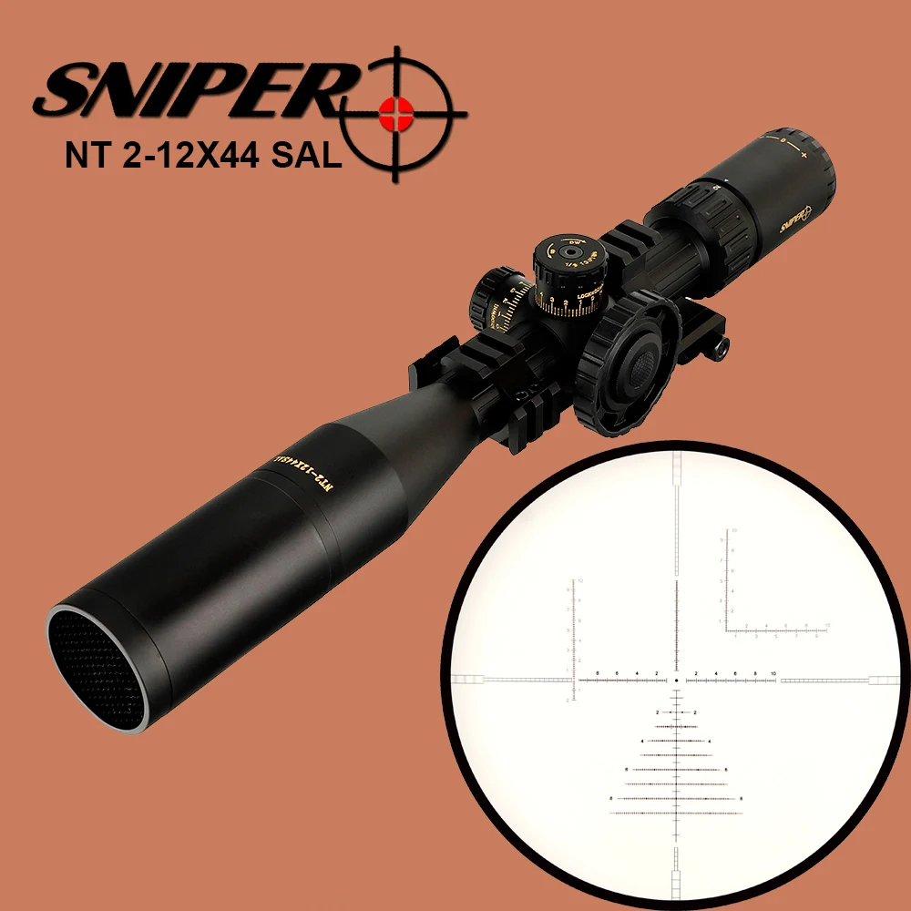 Снайпер NT 2-12X44 SAL Тактический Riflescope охотничий оптический прицел 30 мм трубка красный зеленый с подсветкой Стекло Травленое прицельная сетка для прицела