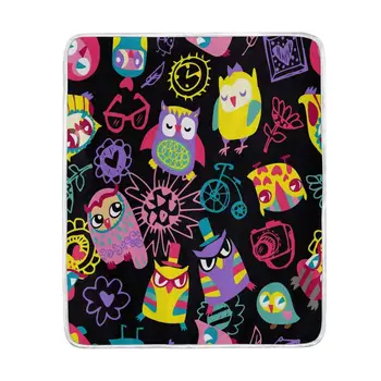 

Cute Colorful Owl Flower Blanket Soft Warm Cozy Bed Couch Lightweight Polyester Microfiber Blanket Throw