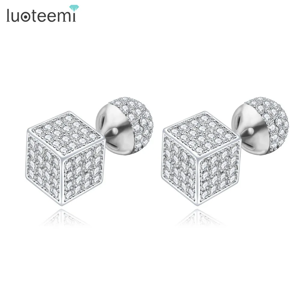 

LUOTEEMI New Cute Double Sided Stud Earrings for Women Micro CZ Stones Boucle D'oreille Brincos Pendientes Femme Jewelry Bijoux