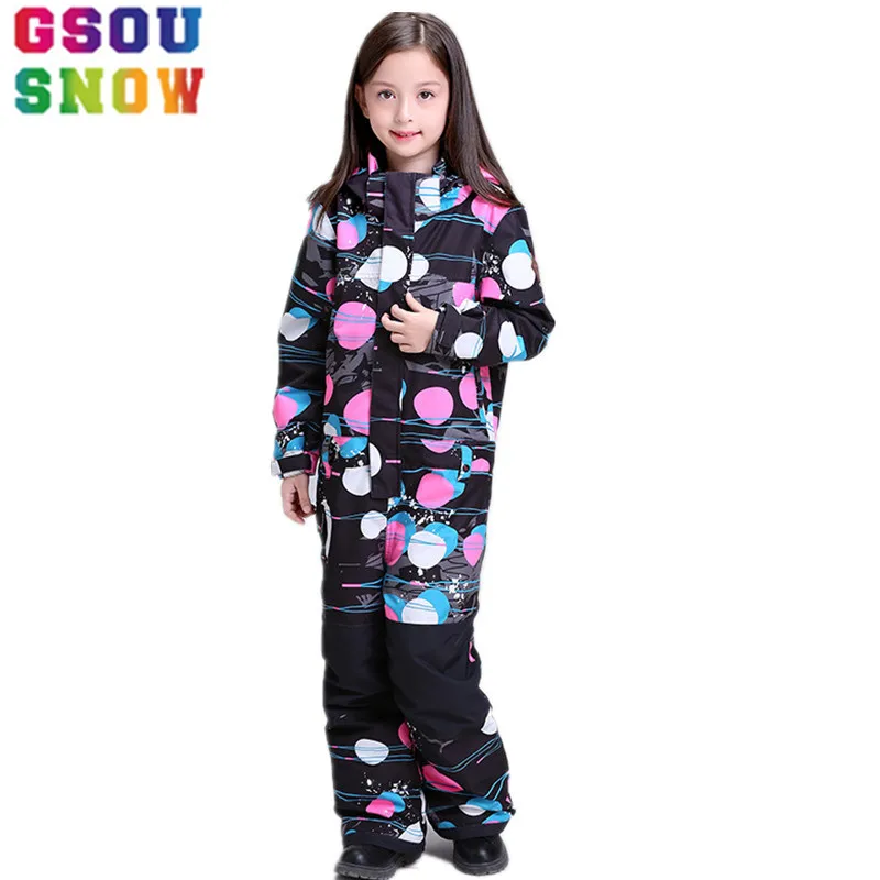 

GSOU SNOW Brand Kids Ski Suit One Piece Girls Skiing Snowboarding Waterproof Winter Outdoor Ski Clothing Windproof Children Coat