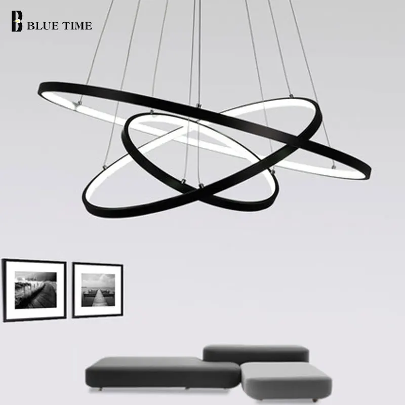 Led para Sala de Estar Anéis Pretos Lustres 220 v Lustre Iluminação Jantar Cozinha Restaurante Luminárias Led Ac110v 12 Cheap Lustres