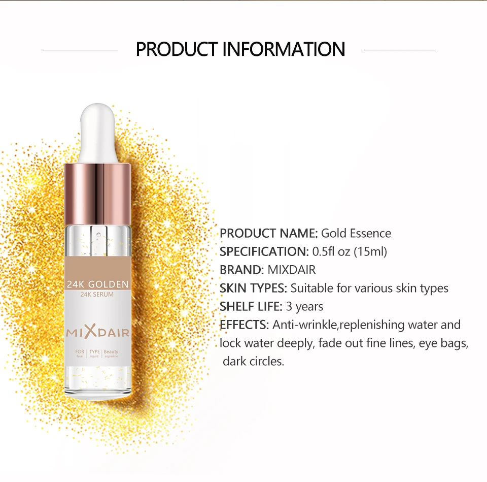 MIXDAIR Гиалуроновая кислота против морщин 24K Gold Serum Anti-Aging Увлажняющий крем Essence Уход за кожей Отбеливание ярче