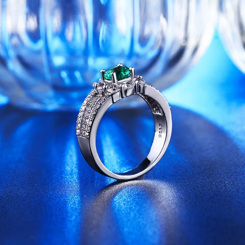 CC Wedding Rings For Women 925 Silver Vintage Jewelry Green Cubic Zirconia Round Stone Bride Engagement Ring Drop Shipping CC194