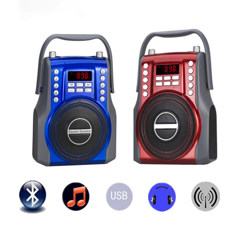 

Azexi Radio FM Portable Speaker Multimedia Square Loudspeaker Recording Receiver Support USB AUX TF Card Microphone Input