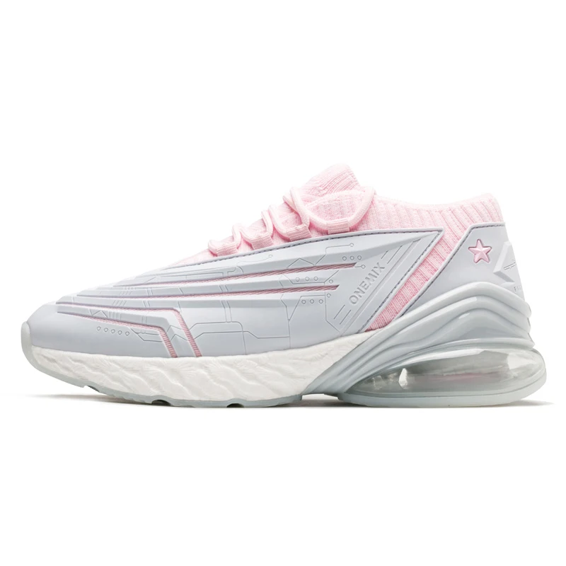 ONEMIX, новые кроссовки, женская обувь, технология пули, Ультралегкая амортизирующая кожа, обувь для бега, Уличная обувь для фитнеса, тренировочная обувь - Цвет: pink grey