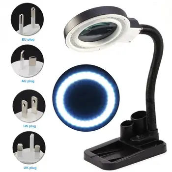 

Crafts Glass Lens LED Desk Magnifier Lamp Light 5X 10X Magnifying Desktop Loupe Repair Tools with 40 LEDs Stand