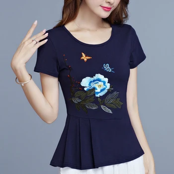 

Plus size T shirt Women Basic White Shirt Tunic 100% Cotton Embroidery High quality Ladies Summer Tops Casual 4XL 5XL 6XL