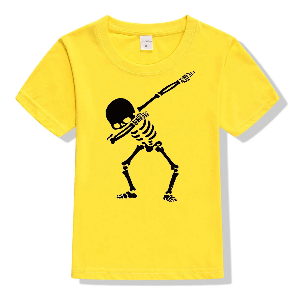 Детская футболка унисекс, летняя стильная футболка с короткими рукавами и черепом для мальчиков и девочек, Повседневные детские футболки