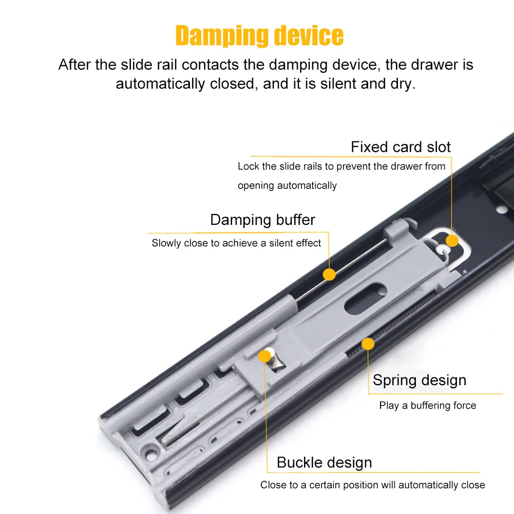 

New 2 Pcs Ball Bearing Side Mount Drawer Slides Mute Soft Close Rail Rack Hardware SF66