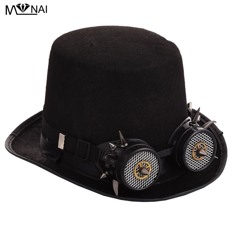 

Retro Vintage Women/Men Fedora Gothic Punk Style Top Hat Grid Glasses Spikes Rivet Goggles Hat Cosplay Party Accessories