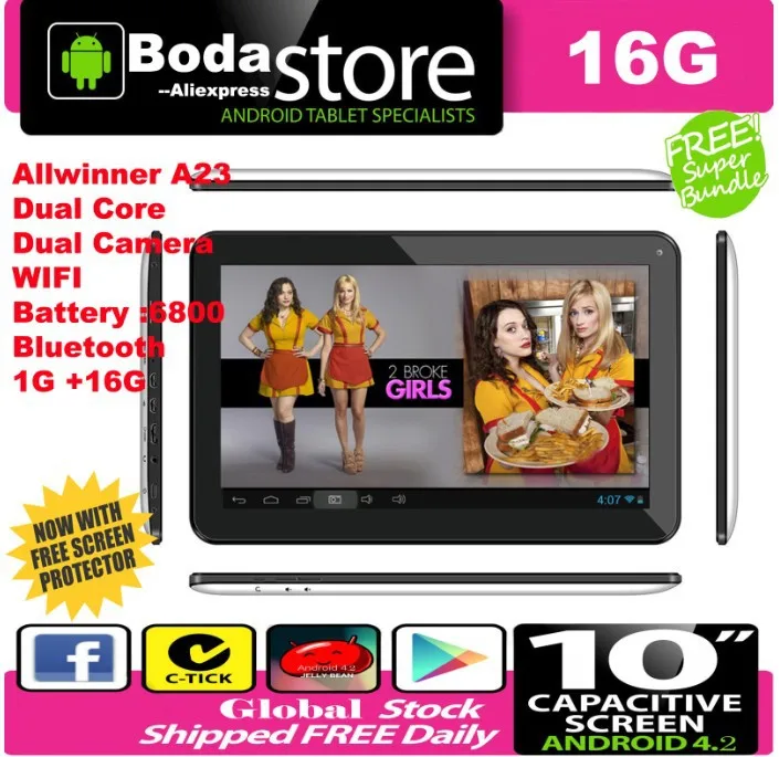

Bluetooth Wifi 16G tablets pcs 10 inch Tablet PC Android 4.4 Dual Camera Tablet Wifi Qual Core Game Touch Screen 10.1 Tablets PC