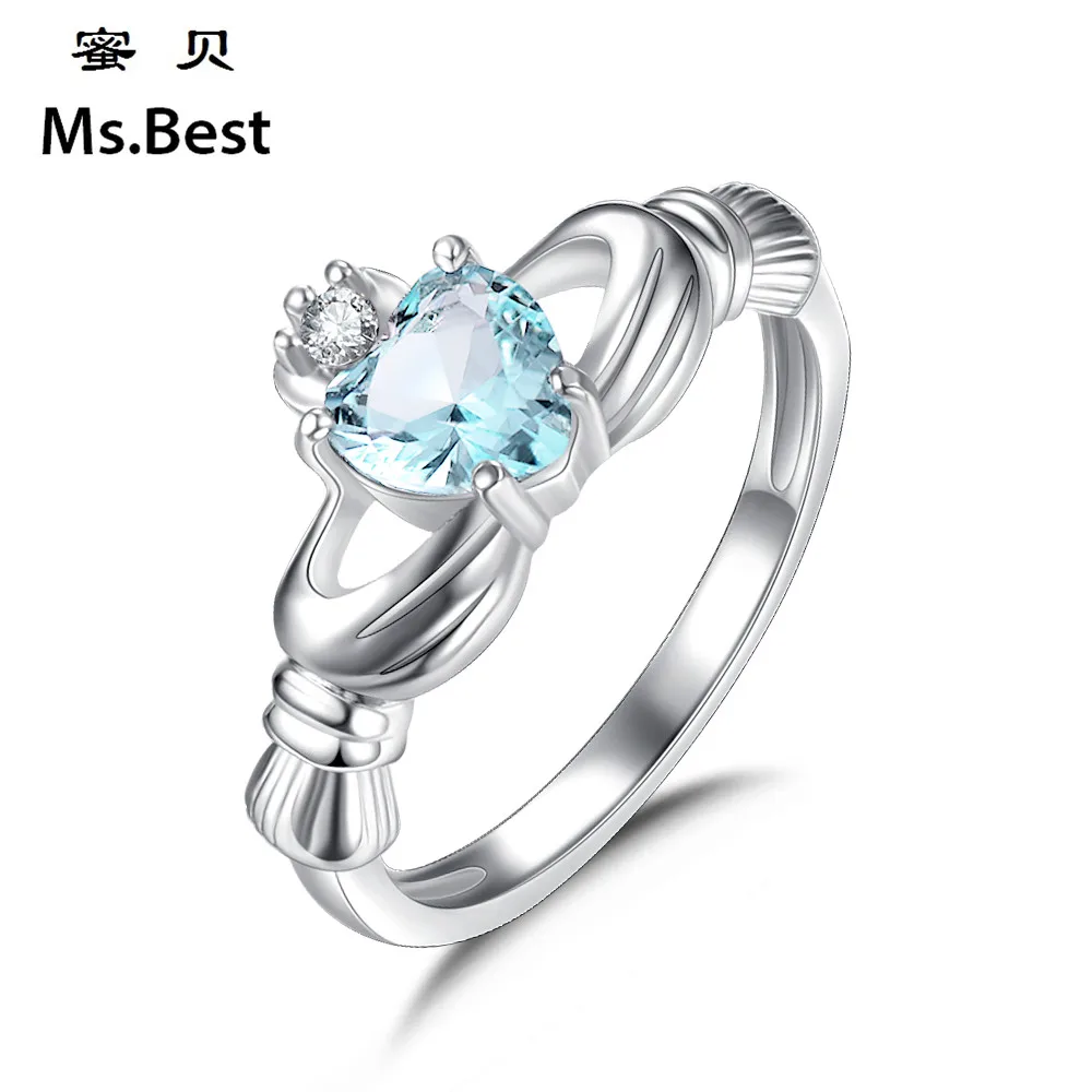 

Solid 925 Sterling silver Claddagh Rings for women Heart Crown Jewellery Irish Wedding ring Blue birthstone gifts free dropship