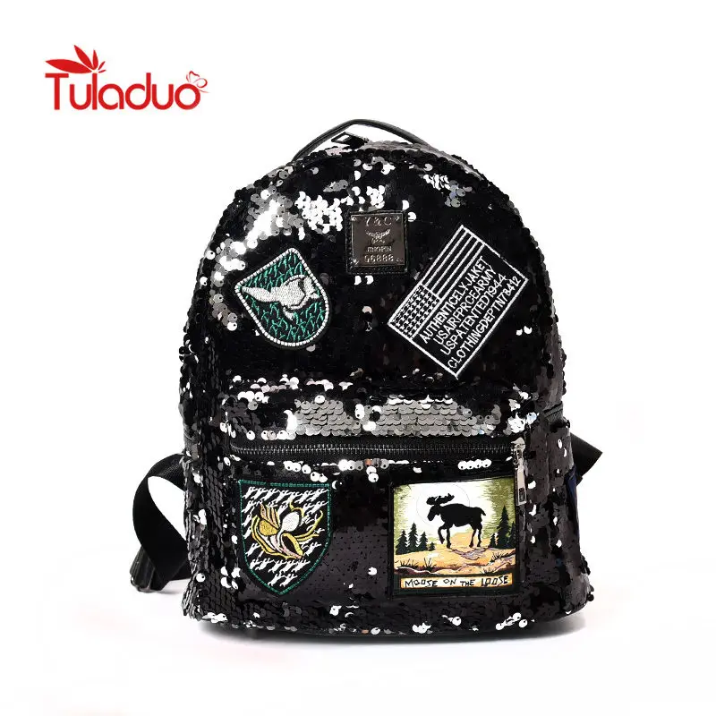 

Bling Bling Women Backpacks Designer Printing Backpacks Girls Cool Badges Shoulder Bags Shiny Laptop Backpack Sequins Rucksack