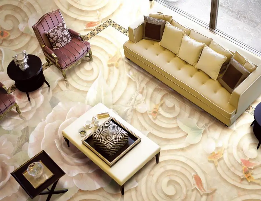 

Europea 3d floor marble peony self adhesive vinyl flooring roll non-slip wear self-adhesive waterproof vinyl flooring bathroom