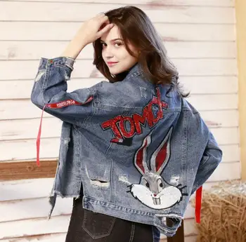 

New Arrival Women Denim Jackets Sequins Irregular Ripped Spring Coats Female Sexy Hole Small Coats S/L Jeans Tops Jaqueta J2734