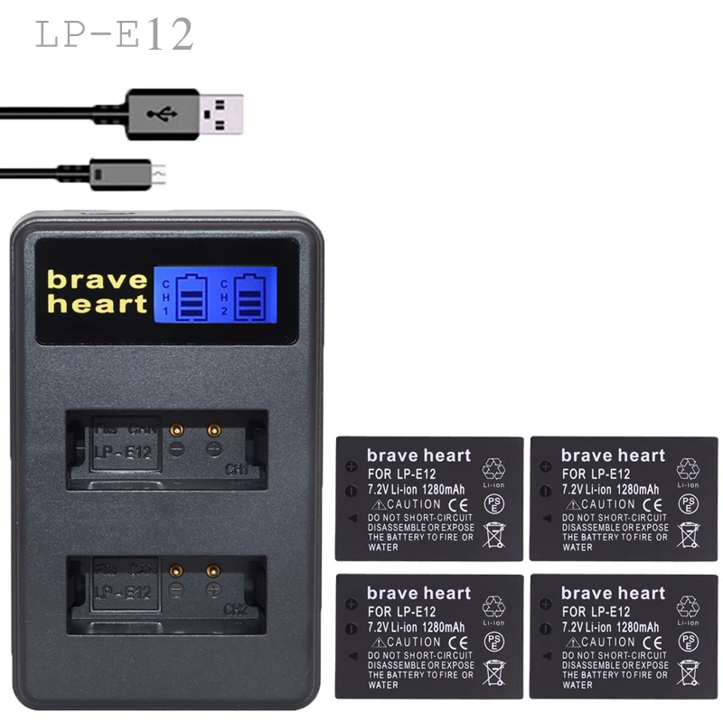 4 x батареи bateria LP-E12 LPE12 LP E12+ USB двойное зарядное устройство для Canon M 100D Kiss X7 Rebel SL1 EOS M10 аксессуары для DSLR камеры