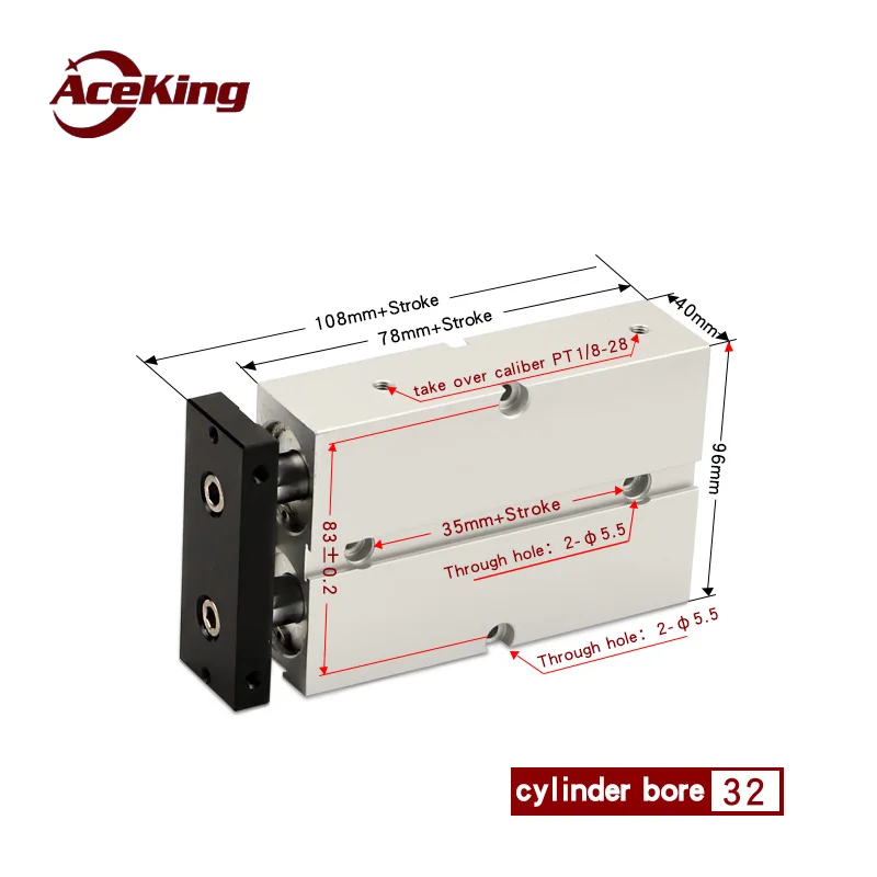Двухосевой Цилиндр TDA/TN32 с двойным стержнем TDA * 200X250X300-S AceKing TN32X125-S | Обустройство