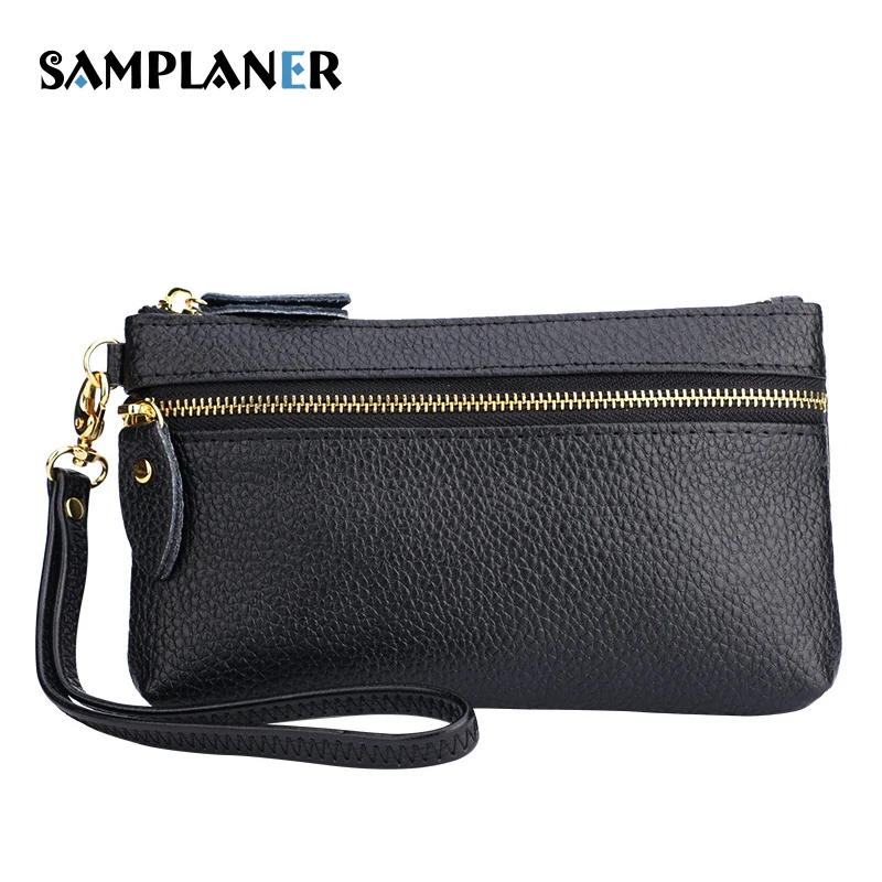 

Samplaner Real Cow Leather Lady Clutch Bags Casual Female Handbag Anti-theft Women Wallet Zip Clutch Money Bags for 6 Inch Phone