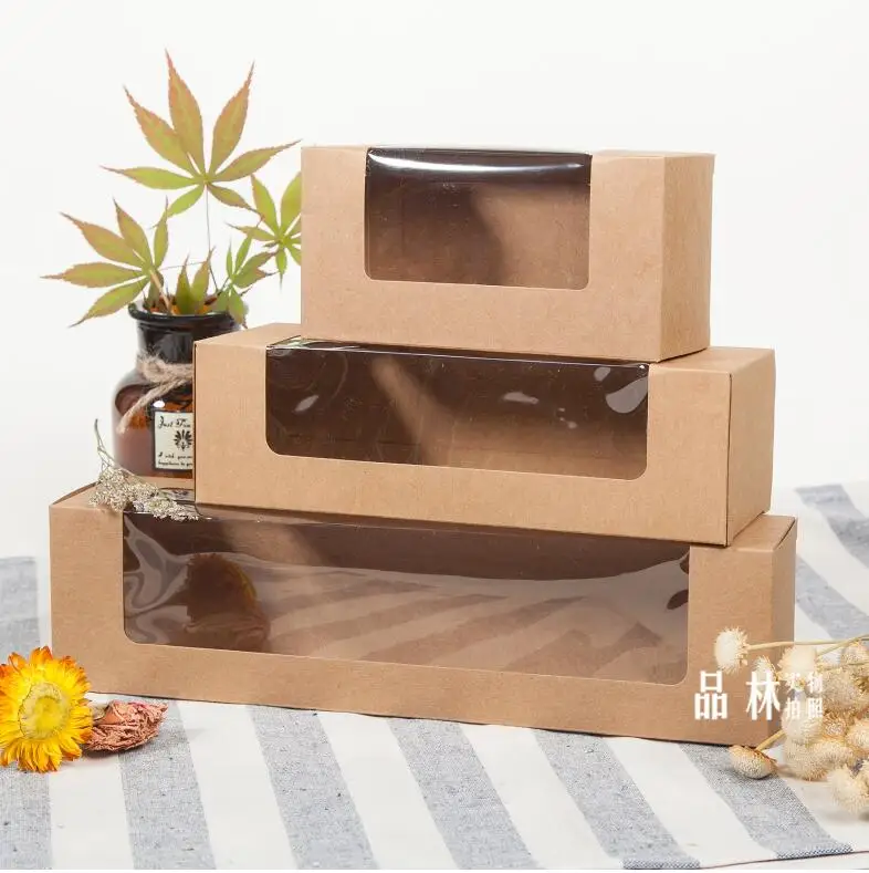 

New Kraft Muffin Paper Box With Window Cupcake Macaroon Cookie brown kraft Packing Box with window