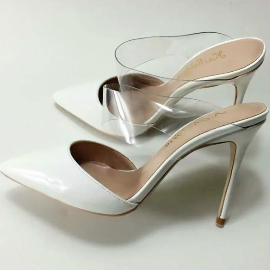 

Keshangjia large Size 35-44 mules thin Heel women Shoes Woman slip on white Pumps casual pointed toe fashion shoes