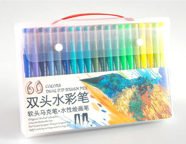 Dual Brush Art Markers Pen Fine Tip and Brush Drawing Painting Watercolor Pens for Coloring Manga Calligraphy - Цвет: 60colors