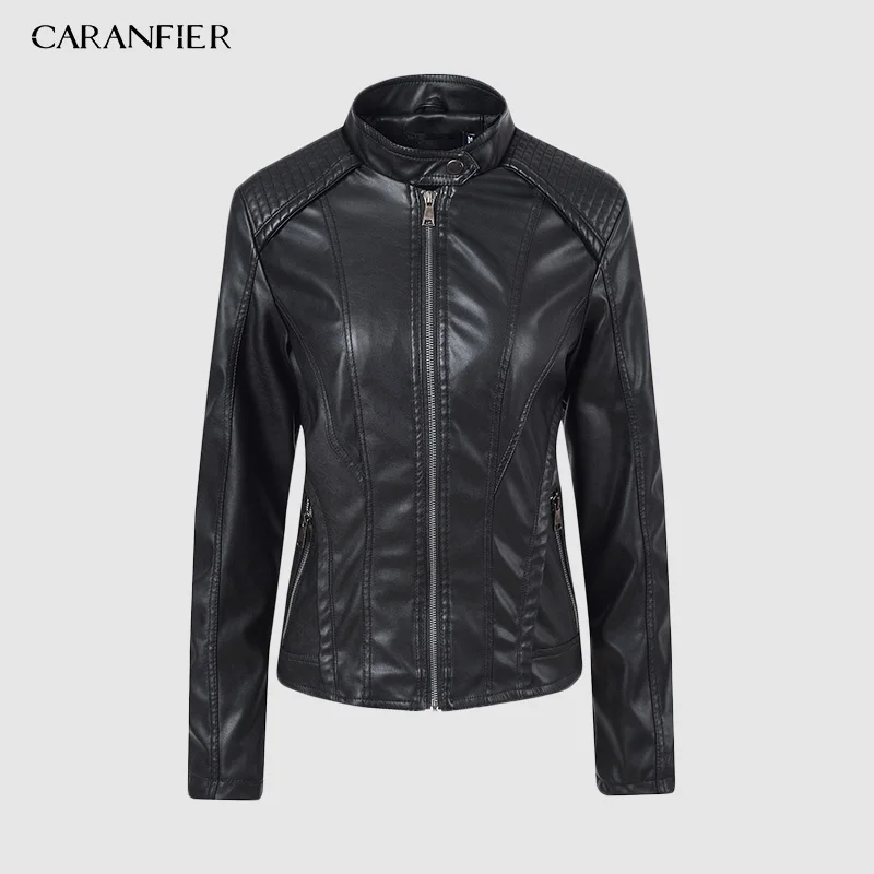Женская байкерская куртка CARANFIER модная гладкая мотоциклетная из искусственной