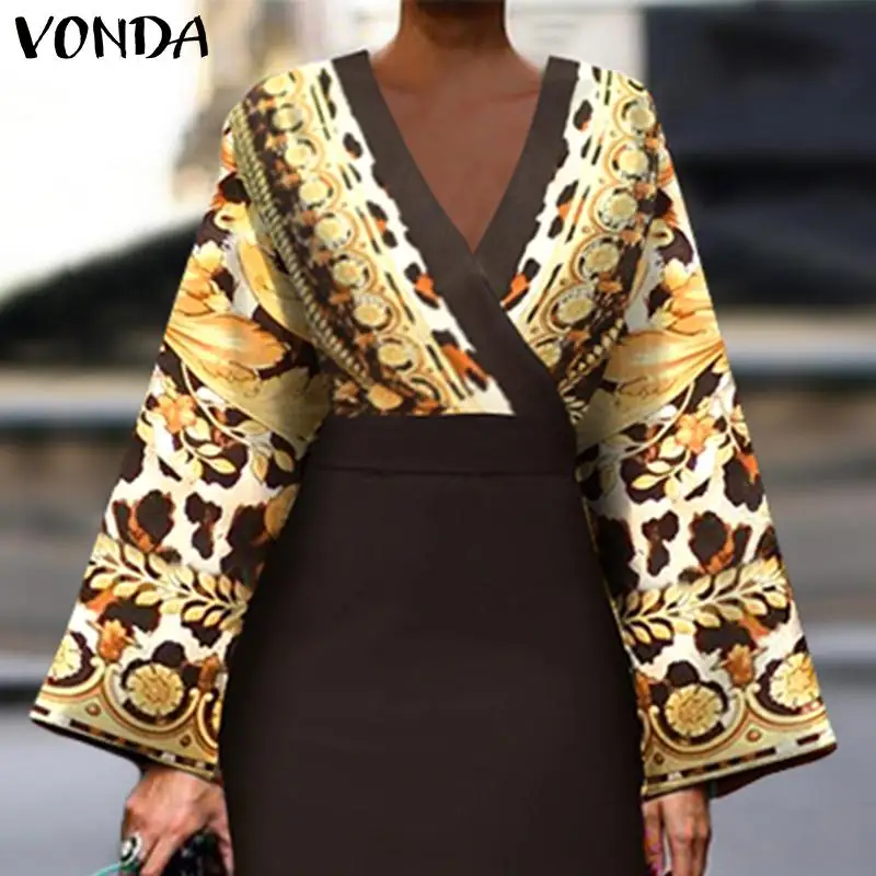 VONDA 2019 весенне-осенняя блузка женская рубашка с v-образным вырезом и длинным рукавом Элегантная блузка и топы для работы Blusa Femininas