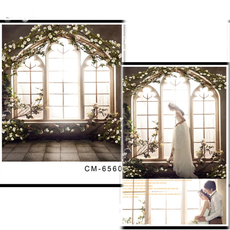 Window  flower arch Vinyl Photography Background Brick Ground Oxford Backdrop For Wedding photo studio Props CM6560