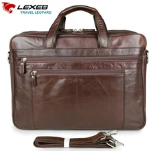 LEXEB Brand Vintage Men’s Briefcase Solid Genuine Leather Business Travel Bags 43 CM High Quality Bag 17.3 Inch Laptop Coffee