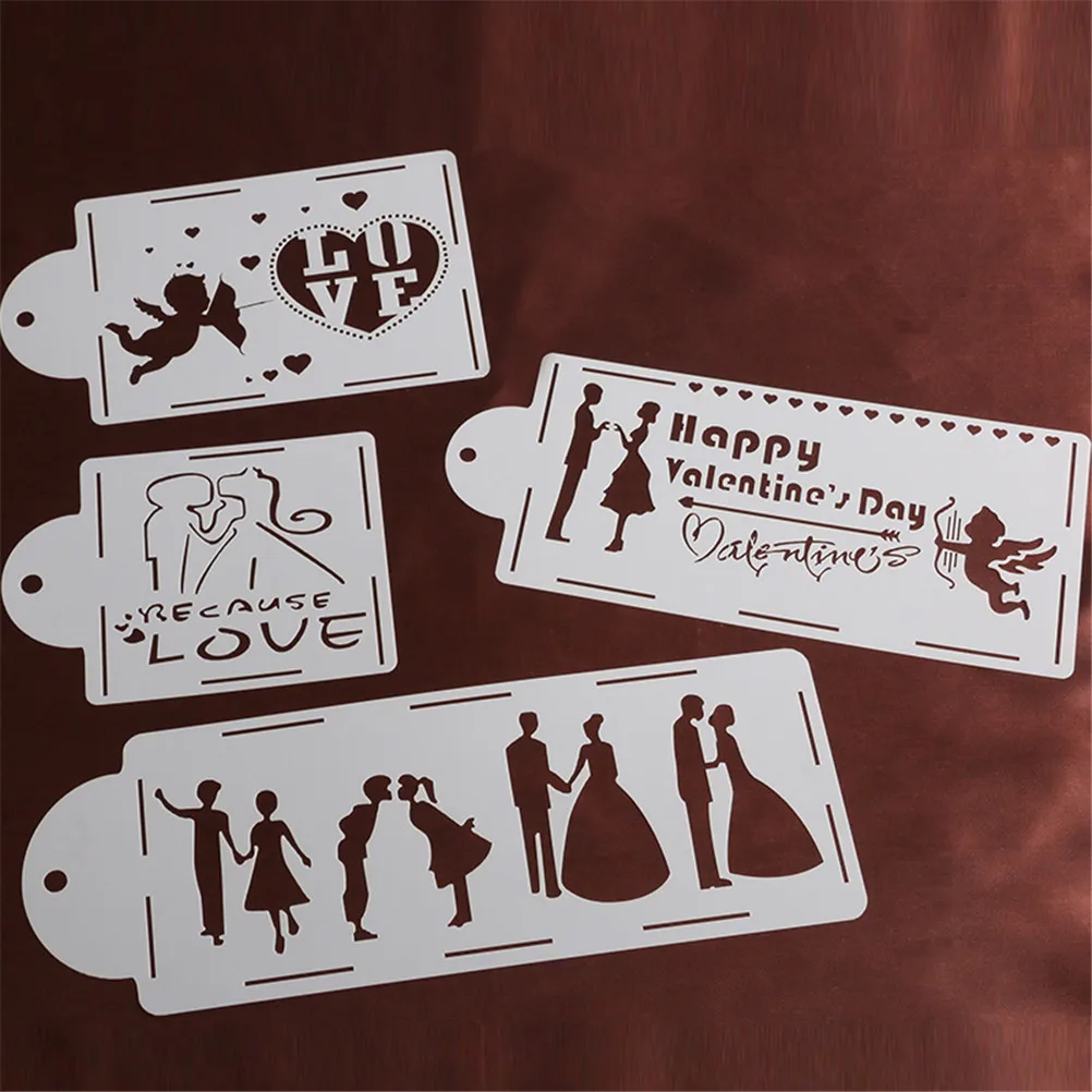 

4pcs/set Plastic Lover couples Love Heart Happy Valentine's Day cute angel Stencil Tools